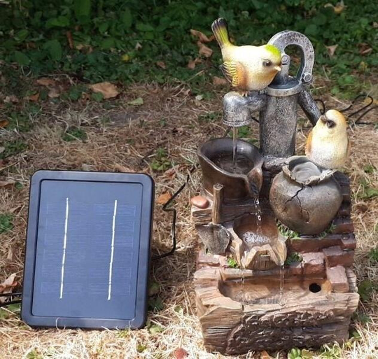 Solcellsfontän med batteri - "Fåglar på vattenpumpen"