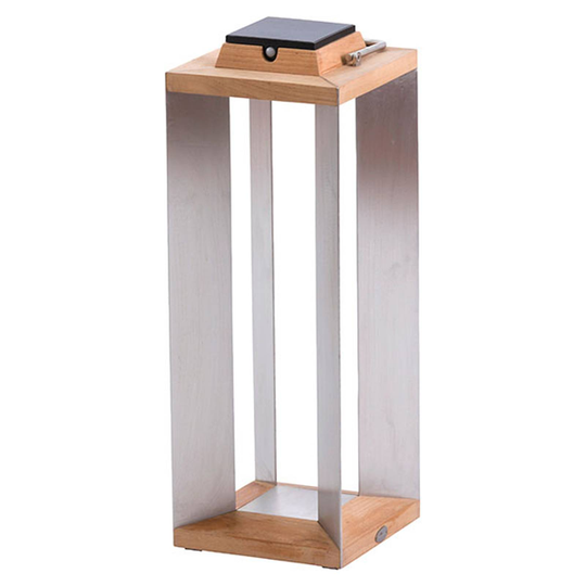 LED-solcellslykta Teckinox, teak/stål, 65,5 cm