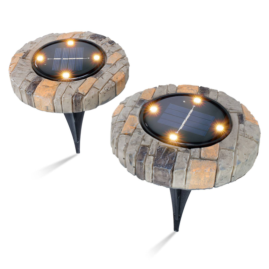 LED-solgolvlampa, 2-pack, betongoptik, brun