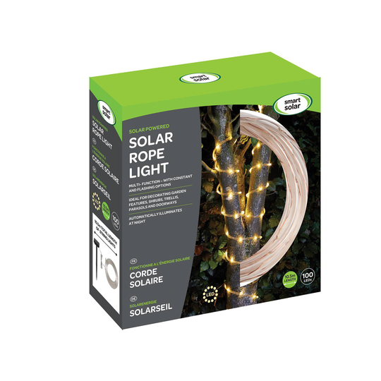 LED-soldriven ljusslang Rope, 100 lampor