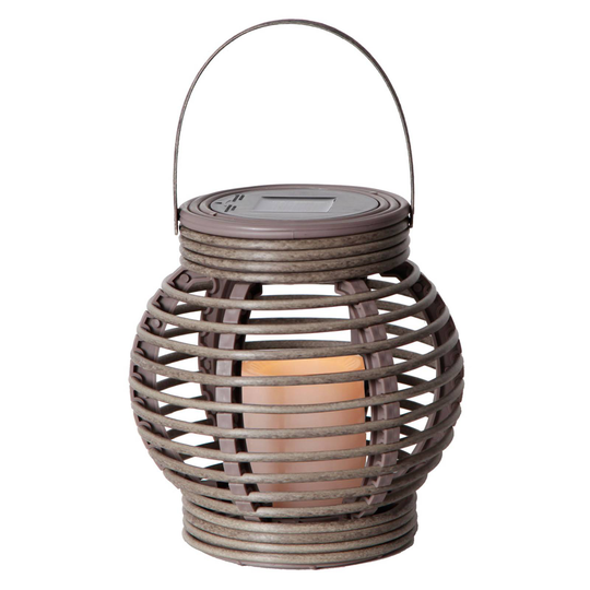 Brun solcellslampa Lantern i rottingutseende, LED