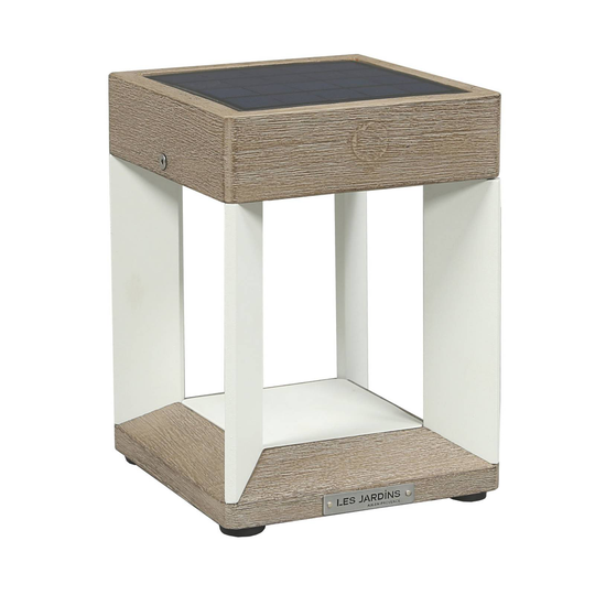 LED-solcellsbordslampa Teckalu, vit/trä ljust