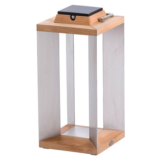 LED-solcellslykta Teckinox, teak/stål, 45,5 cm