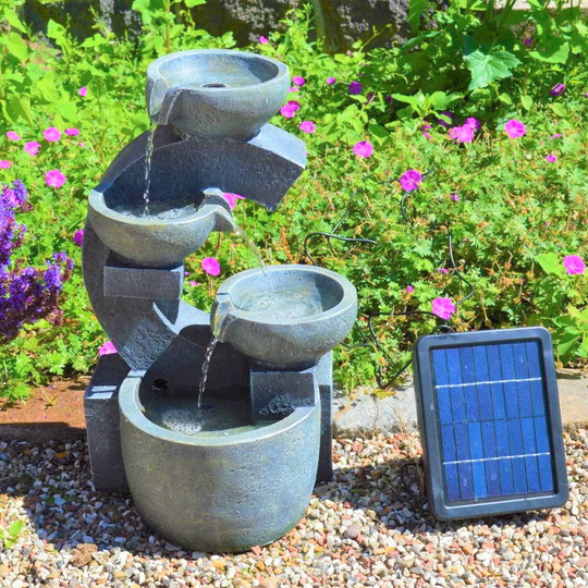 Solcellsfontän med batteri - "Kaskad av skålar"