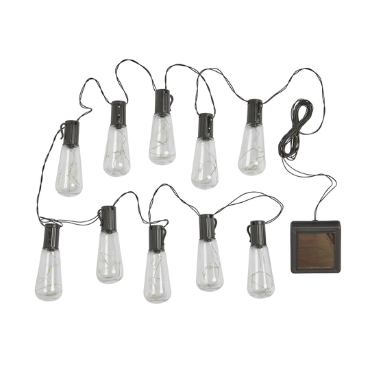 LED-soldriven ljusslinga Eureka Vintage, 10 lampor