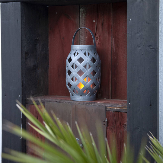 Soldriven LED-lykta Wicker Flame, svart