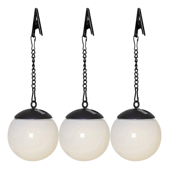 Solcellsdriven LED-hänglampa Globus i 3-set
